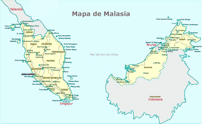 Mapa de Malasia isla de Borneo