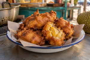 Cempedak goreng, fruta tropical de Malasia frita