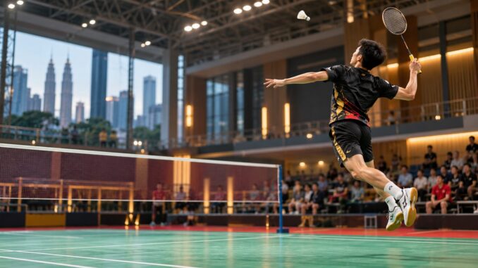Jugador de bádminton en una pista de Kuala Lumpur, Malasia.